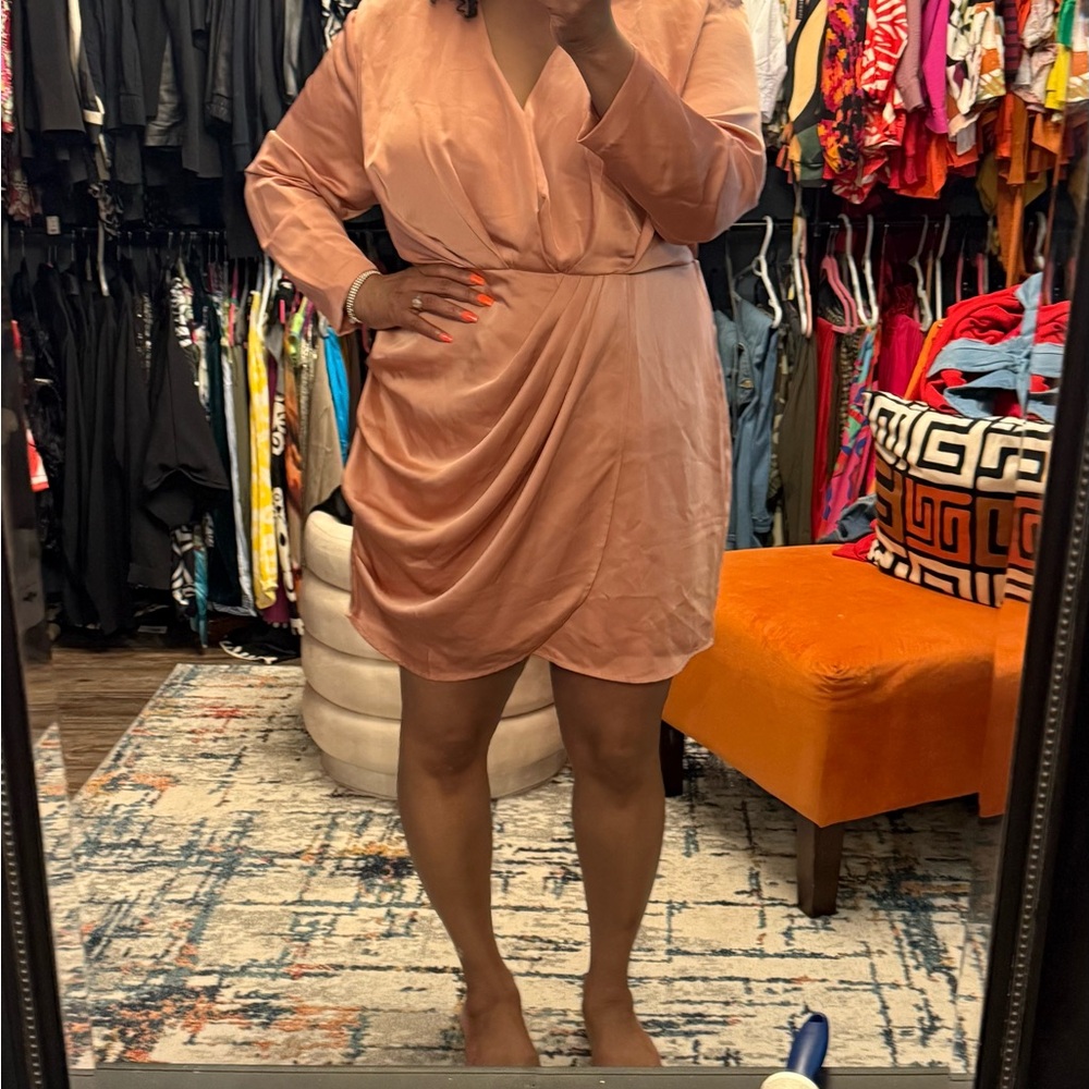 Elegant Peach Long Sleeve Dress